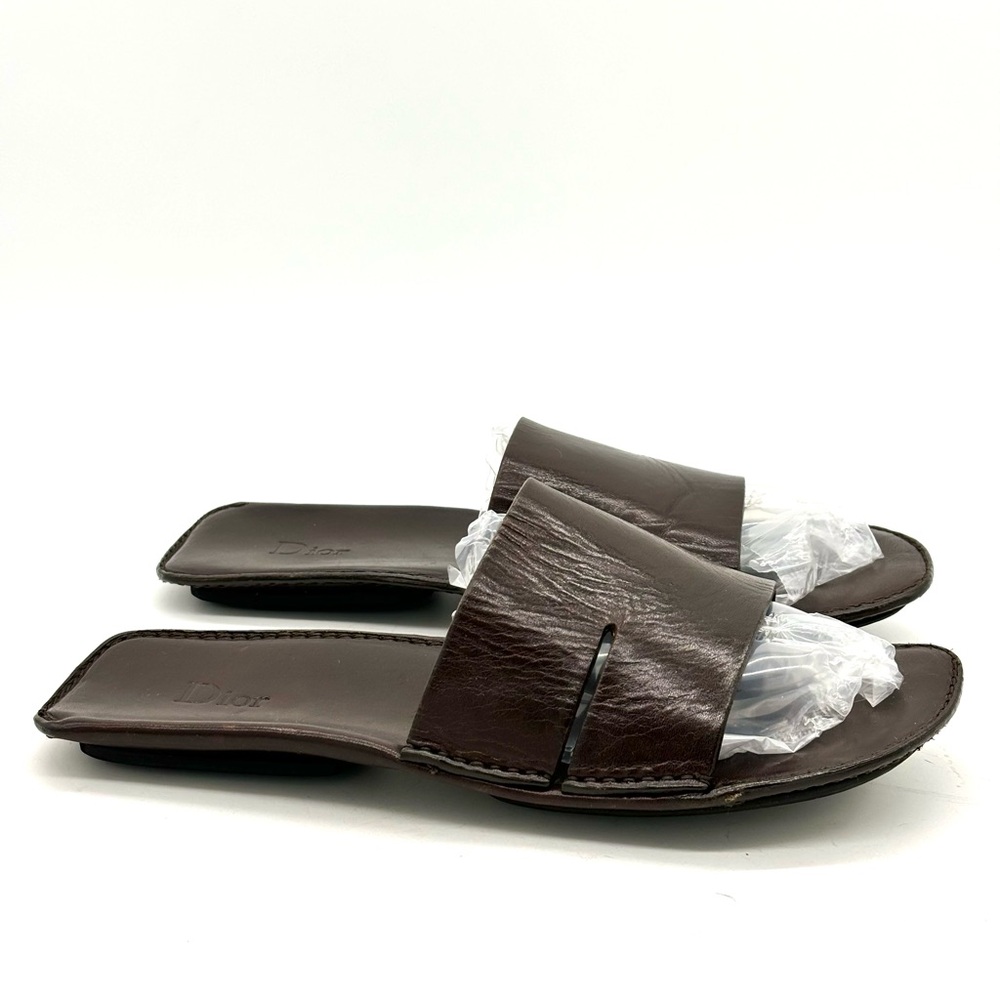 Dior Brown Leather Slide Sandals